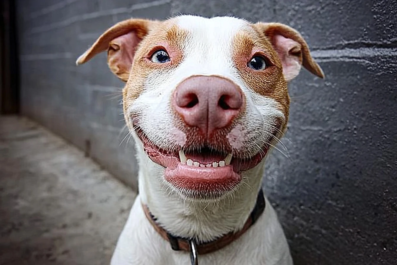 pitbull dog smiling​