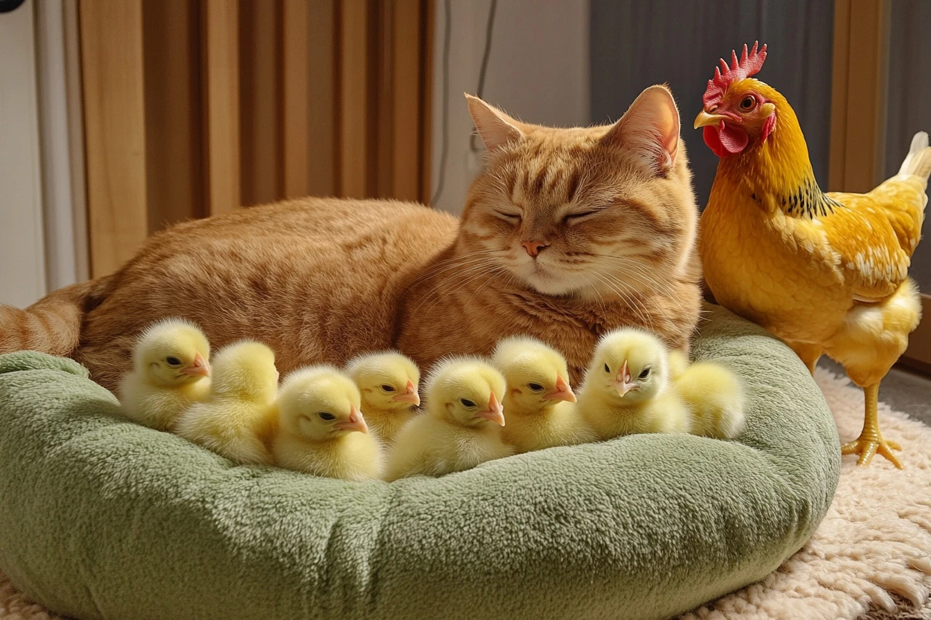 cat and chicken​